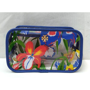 Tory Burch Clear Plastic Multicolor Flower Zipper Closure Cosmetic Pouch Wallet